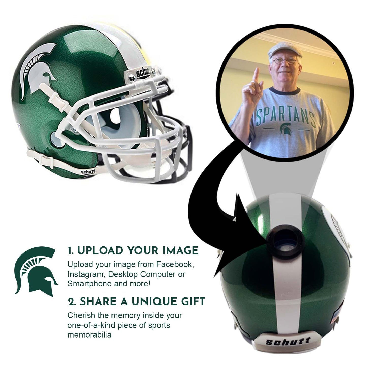 Michigan State Spartans College Football Collectible Schutt Mini Helmet - Picture Inside
