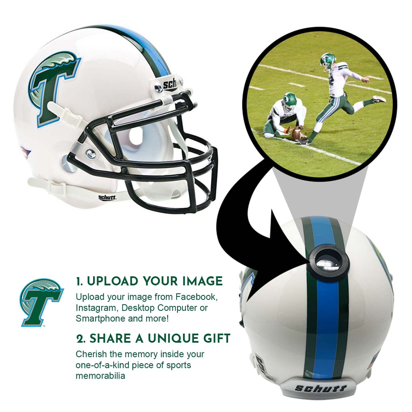 Tulane Green Wave College Football Collectible Schutt Mini Helmet - Picture Inside - FANZ Collectibles