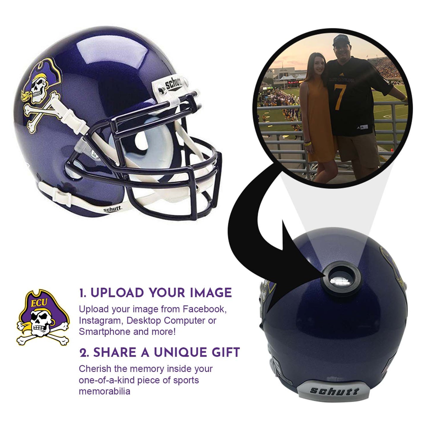 East Carolina Pirates College Football Collectible Schutt Mini Helmet - Picture Inside - FANZ Collectibles